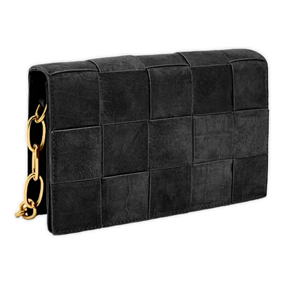 Like Dreams Faux Suede Crossbody Handbag, Black / Gold Trim & Chain Link, NWT - Picture 2 of 7